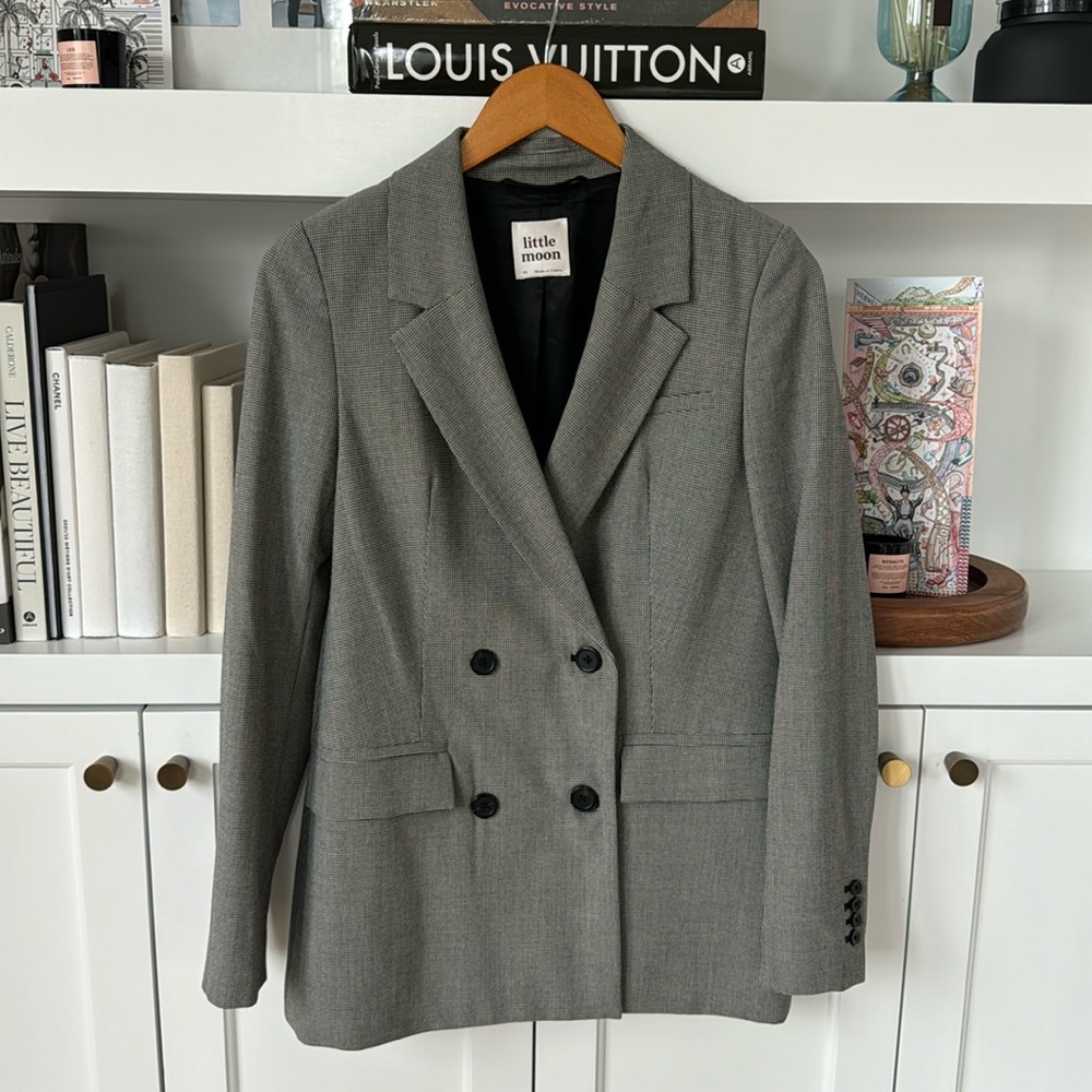 Little Moon blk and white mini checker double breasted Blazer XS